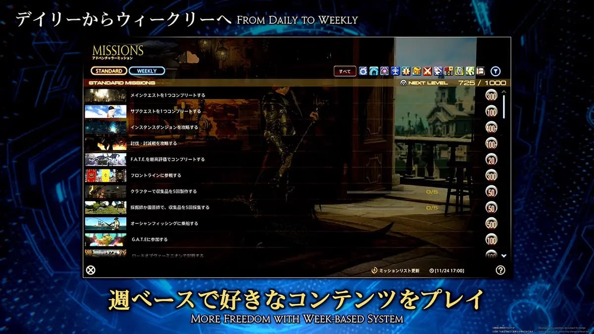 MISSIONS 週ベースで好きなコンテンツをプレイ